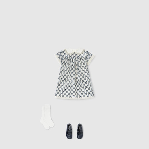 Baby GG nylon dress - navy and off white