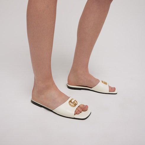 Women's slide sandal with Double G - white leather