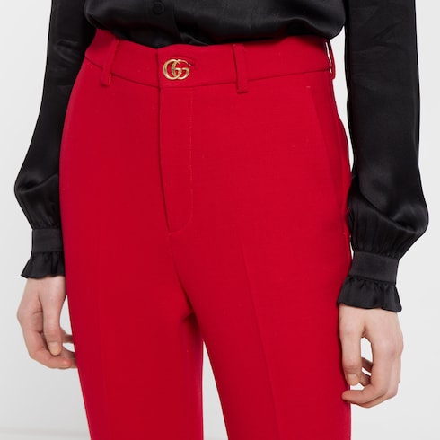 Crêpe wool pants with Double G button - red