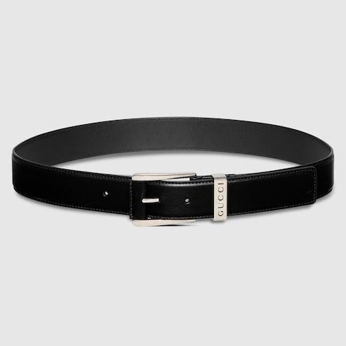 Belt with squared buckle - black leather