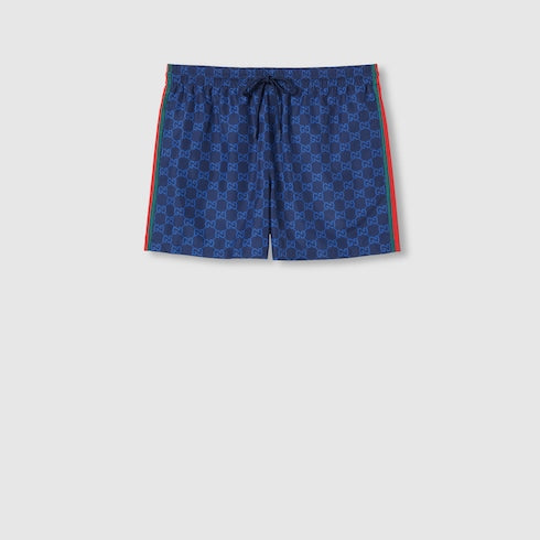 Printed poplin tech swim shorts - navy