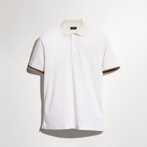Silk jersey polo shirt with Web - white