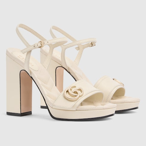 Women's platform sandal with Double G - ivory leather