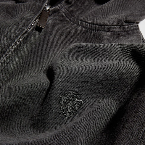 Reversible cotton denim zip jacket - black and dark grey