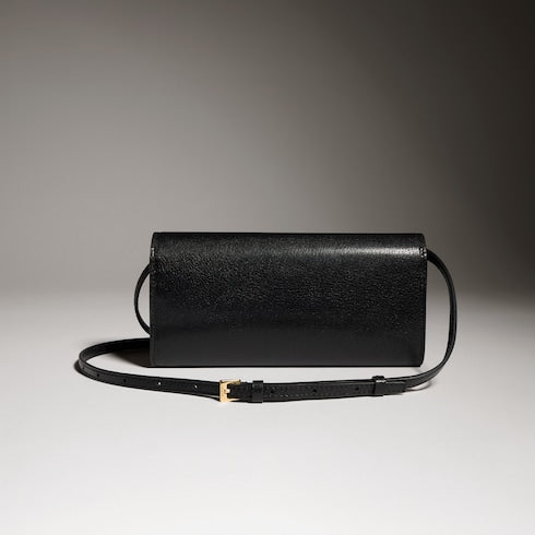 Wallet with strap and Gucci lettering - black leather