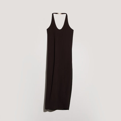 Viscose crêpe jersey dress with Horsebit - dark brown