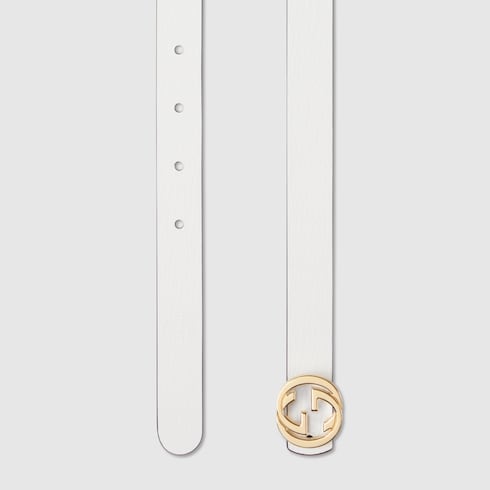 Reversible thin belt - white and beige leather
