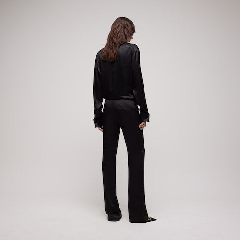 Crêpe satin pants - black