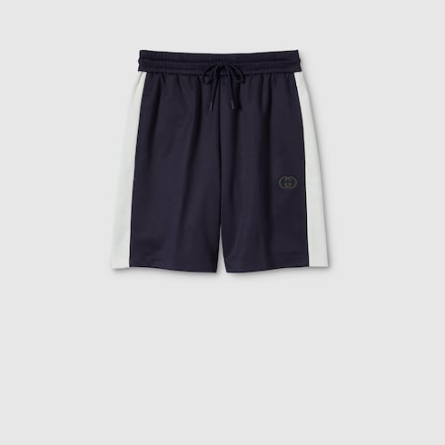 Technical jersey shorts with embroidery - dark blue