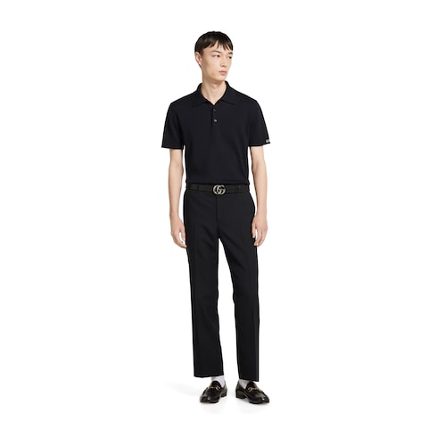 Silk cotton knit polo shirt - navy