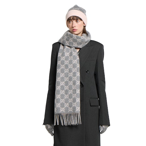 GG cashmere scarf - grey and pink