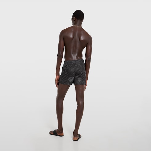 Printed nylon swim shorts - black and dark grey
