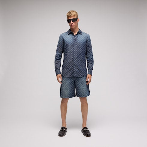 GG chambray cotton denim shorts - blue