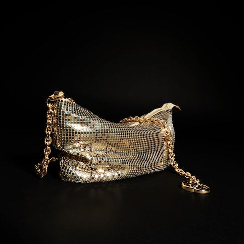 Metallic evening bag with charm - gold and brown GG mesh