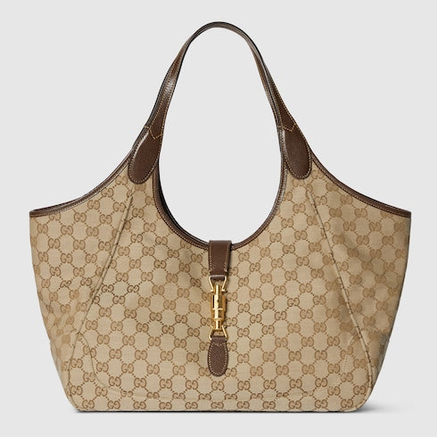 Mercato medium tote bag - sand and brown GG canvas