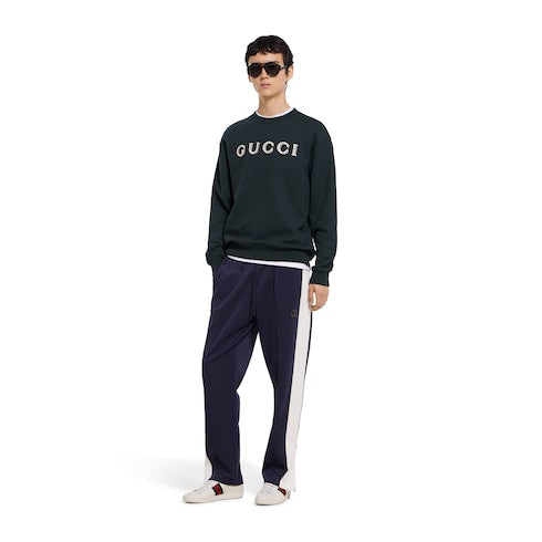 Cotton jersey sweatshirt with embroidery - dark blue