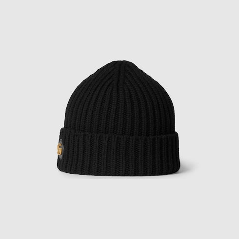 Wool cashmere hat with Double G - black