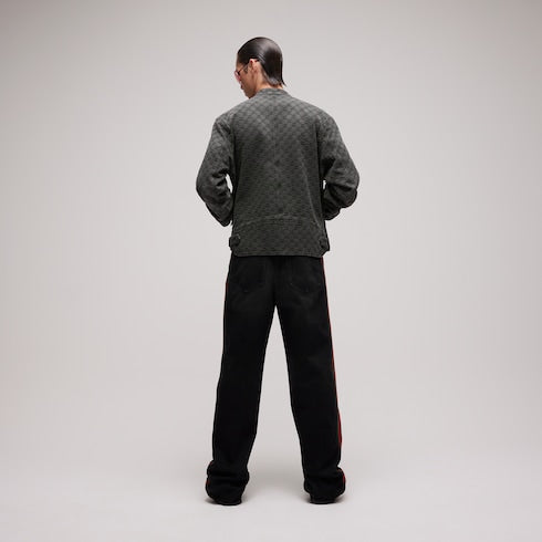 GG cotton denim jacquard zip jacket - dark grey