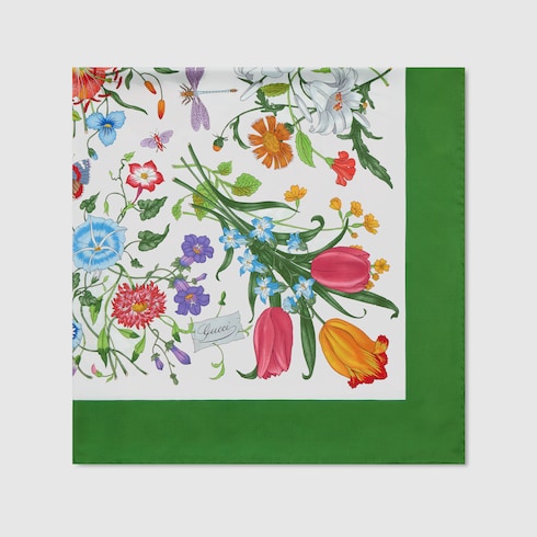 Printed Flora silk twill carré - multicolor