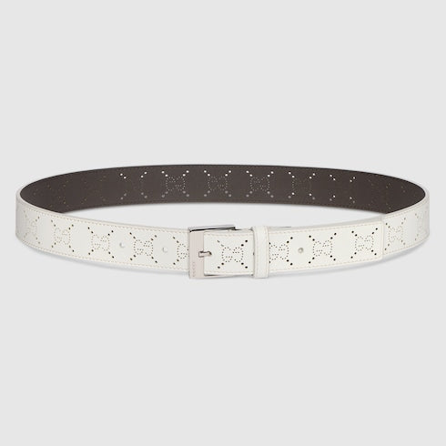 Belt with squared buckle - white GG leather