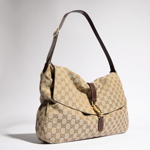 Jackie Flap large crossbody bag - sand and brown GG canvas