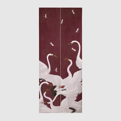 Heron print wallpaper - Rosso Ancora red