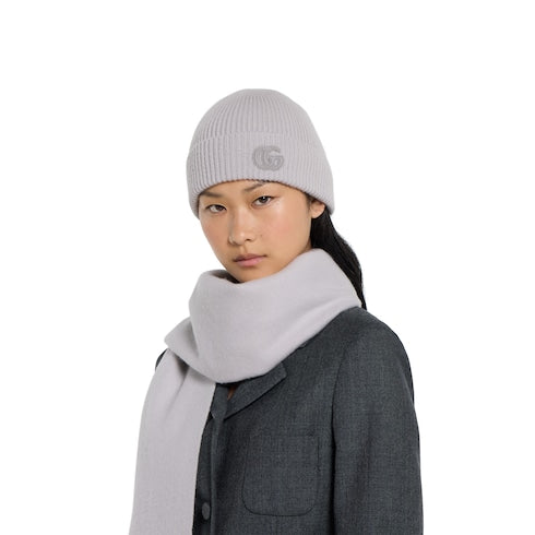Cashmere hat with patch - light grey