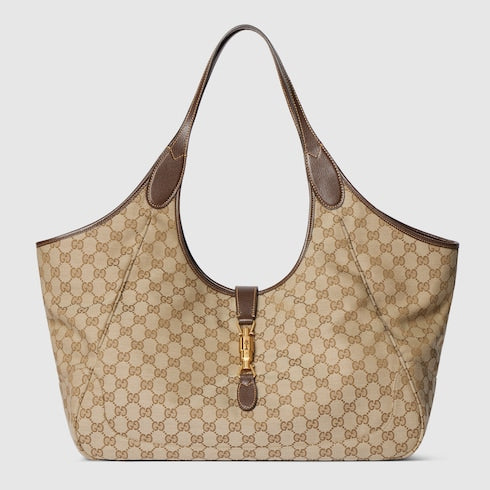 Mercato large tote bag - sand and brown GG canvas