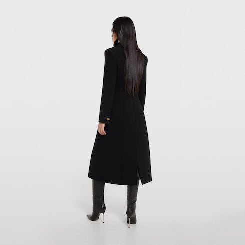 Double-breasted wool coat - black