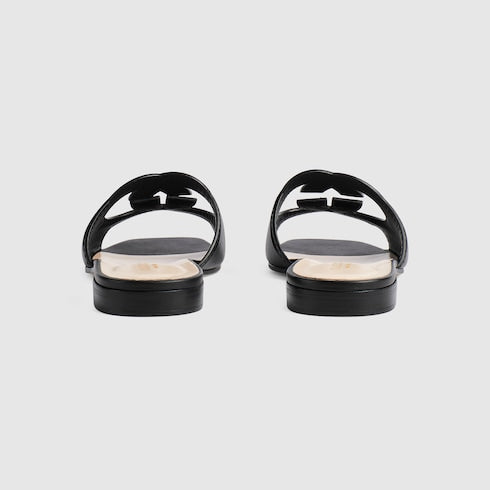 Women's slide sandal with Interlocking G - black leather