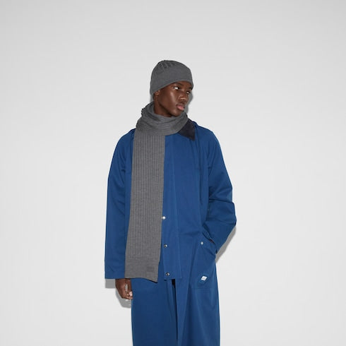 Knit wool scarf with logo - grey