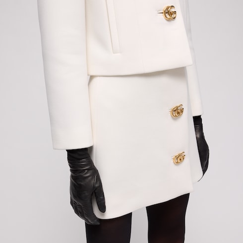 Crêpe wool skirt with Double G button - white