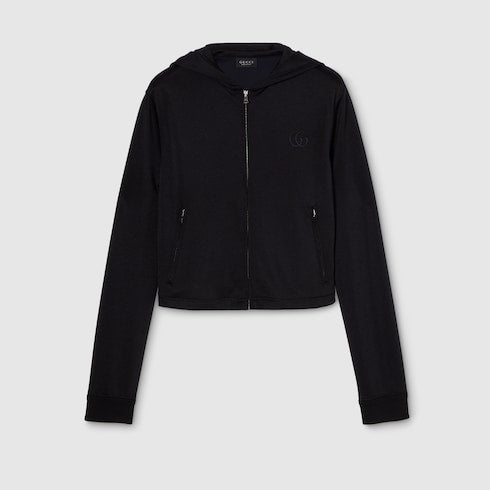 Jersey zip jacket with embroidery - black