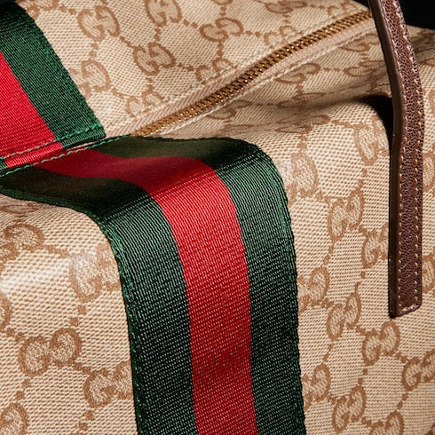 Gucci Melrose medium boston bag - sand and brown GG canvas