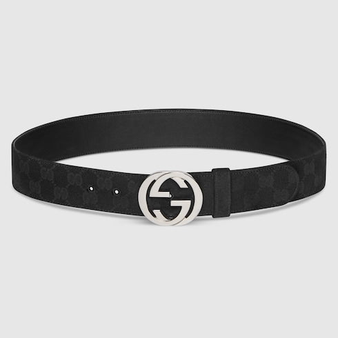 Belt with Interlocking G buckle - black GG canvas