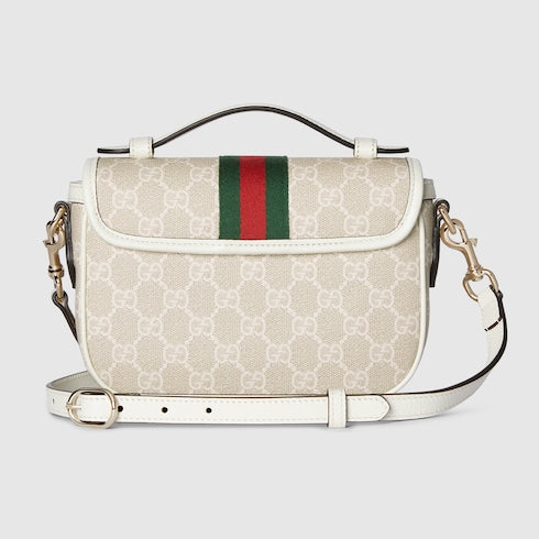 Ophidia small top handle bag - beige and white GG fabric