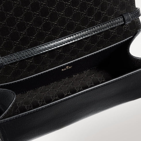 Mini pouch with Gucci lettering - black leather