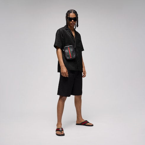 GG canvas linen blend bowling shirt - black