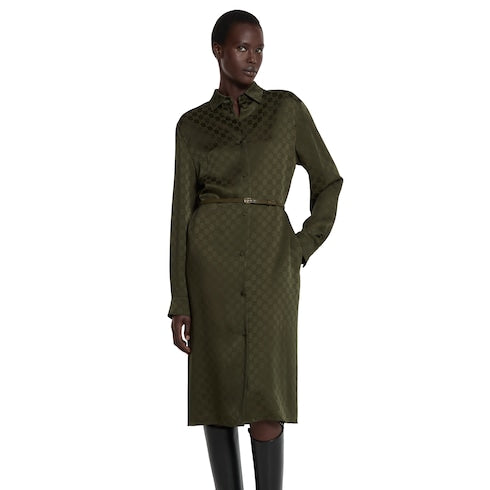 GG satin shirt dress - forest green