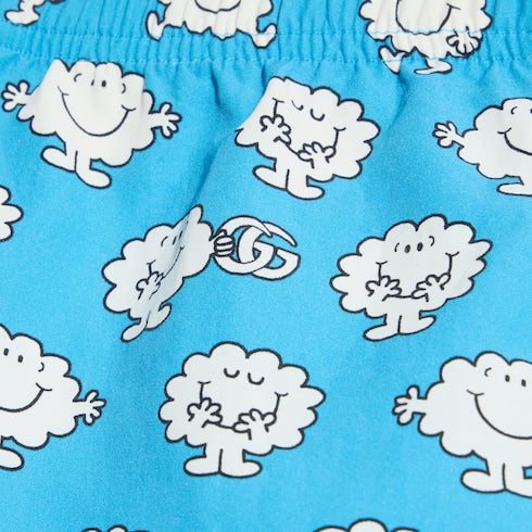 Baby nylon froissè swim shorts - light blue and white