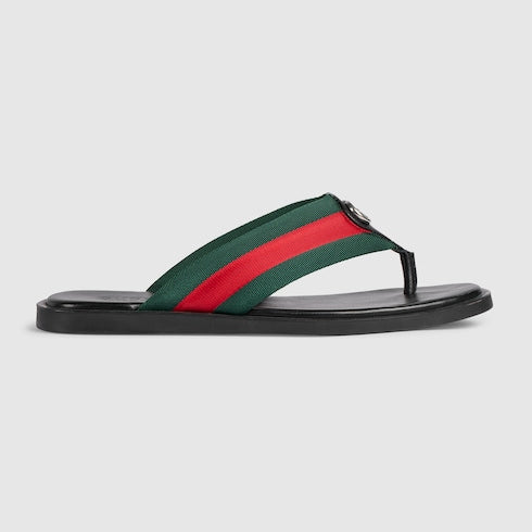 Men's thong sandal with Interlocking G - green and red nylon
