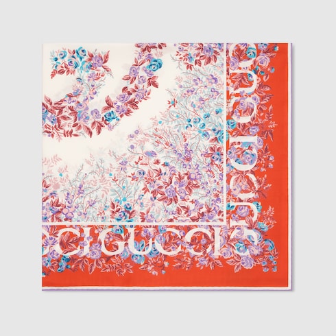 Printed silk twill carré - orange and lilac