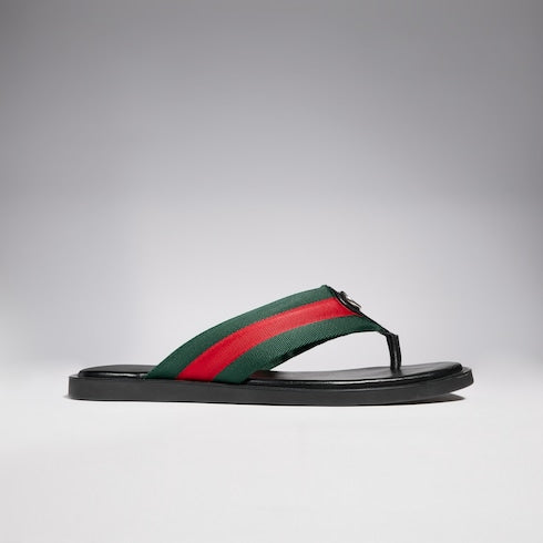 Men's thong sandal with Interlocking G - green and red nylon