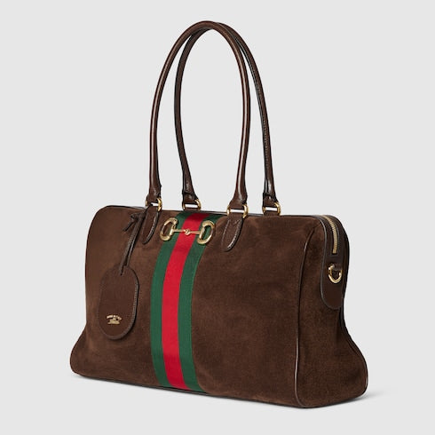 Borsetto large boston bag - dark brown suede