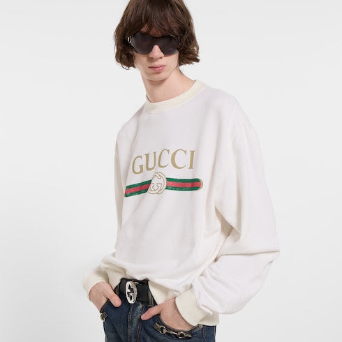 Cashmere blend sweatshirt with print - white