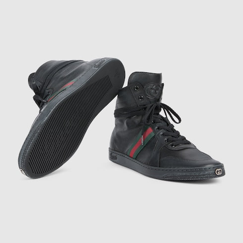 Men's Stretch high-top sneaker - black leather
