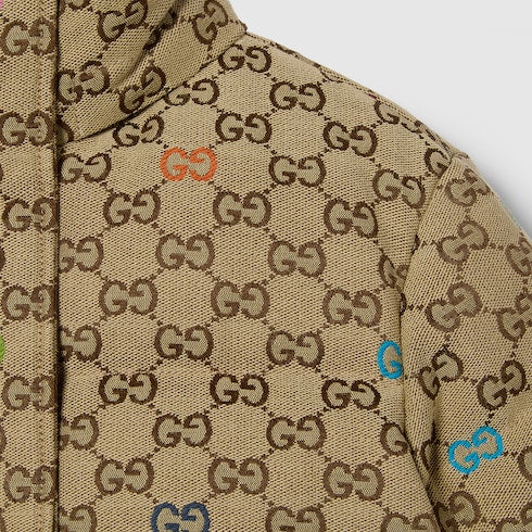 Children's padded GG canvas jacket - beige and brown