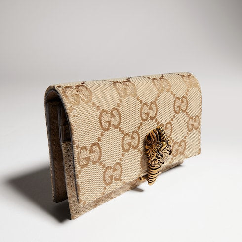 Dionysus small wallet - sand and brown GG canvas