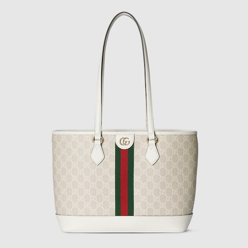 Ophidia medium tote bag - beige and white GG fabric