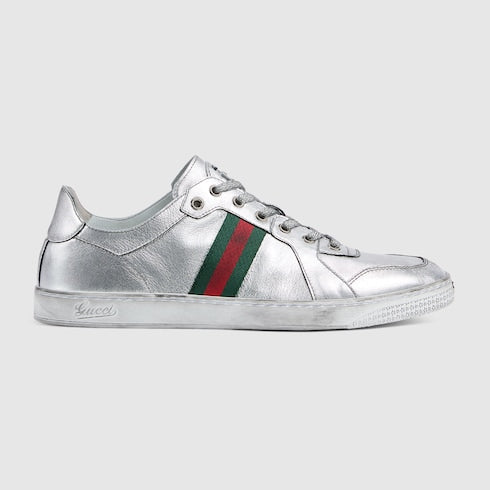 Men's Stretch low-top sneaker - metallic silver leather